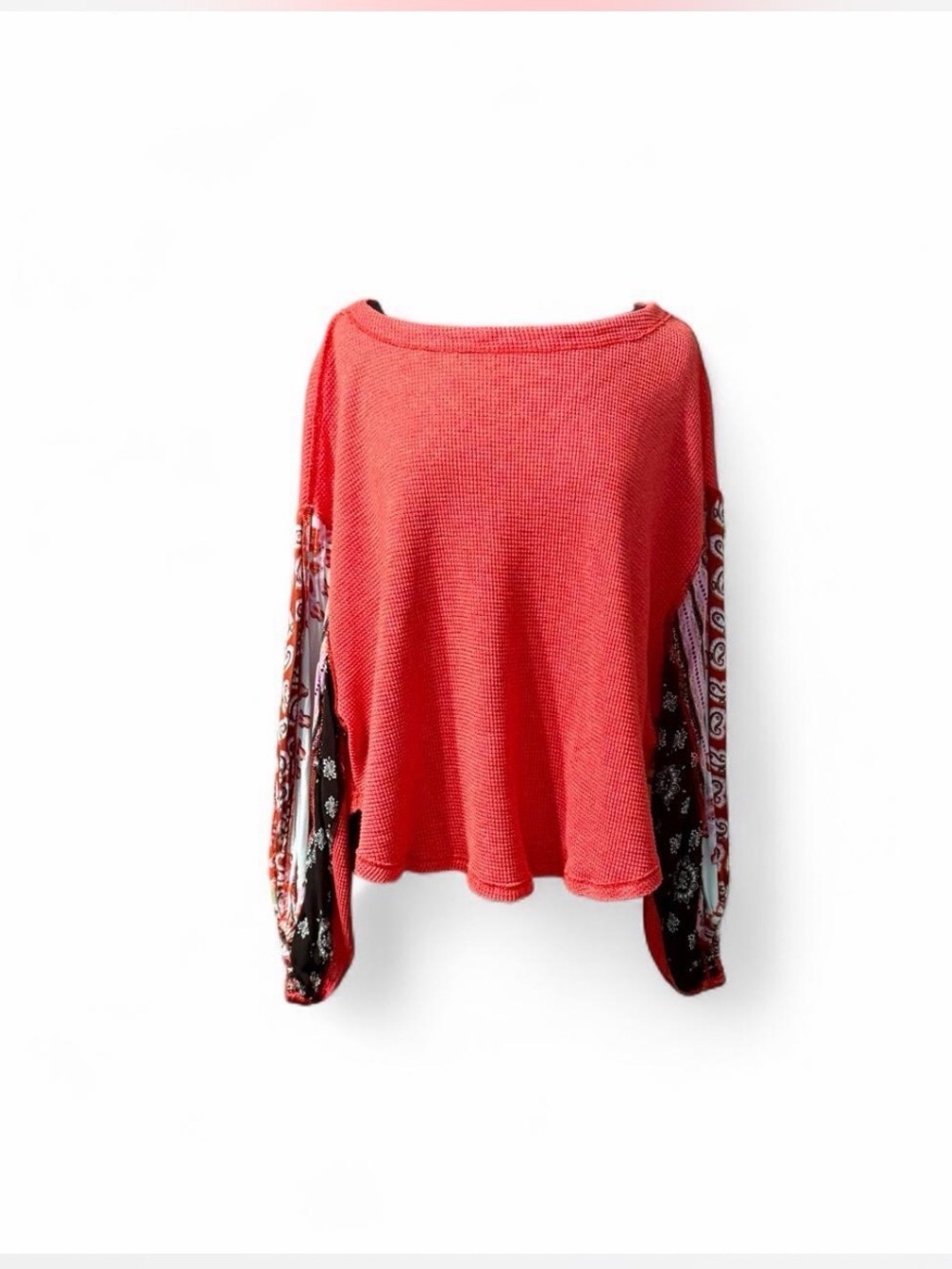Free People long sleeve waffle paisley patchwork shirt oversized large womens